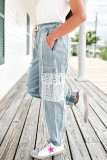 Ripped Lace Denim Jogger Pants
