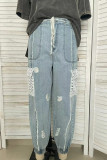 Ripped Lace Denim Jogger Pants