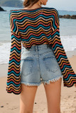 Scallop Hem Knit Stripe Crop Kimono Top