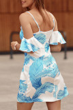 V Neck Cold Shoulder Floral Slip Dress