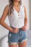 V Neck Button Eyelet Knitting Tank Top