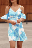 V Neck Cold Shoulder Floral Slip Dress