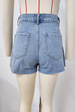 Blue Washed Pleated Denim Skort Shorts
