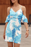 V Neck Cold Shoulder Floral Slip Dress