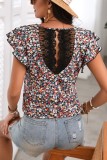 Black Floral V Neck Ruffle Top