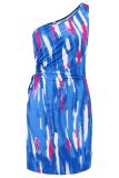 Tie Dye One Shoulder Hollow Out Wasit Mini Dress