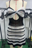 Striped Knit Twisted Hollow Out Bust Slip Dress