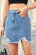 Blue Washed Ripped Hem Denim Skirt