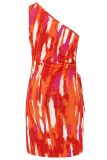 Tie Dye One Shoulder Hollow Out Wasit Mini Dress