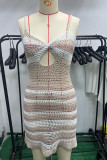 Striped Knit Twisted Hollow Out Bust Slip Dress