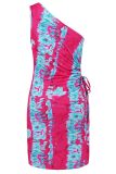 Tie Dye One Shoulder Hollow Out Wasit Mini Dress