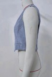 Blue Washed Open Button Denim Vest