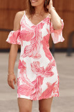 V Neck Cold Shoulder Floral Slip Dress