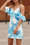 V Neck Cold Shoulder Floral Slip Dress