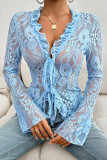 Plain Full Lace Frill Open Cardigan