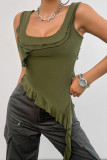Plain U Neck Ruffles Irregular Length Tank Top