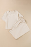 White Raw Hem Loose Tee and Wide Leg Pants Set