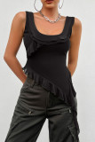 Plain U Neck Ruffles Irregular Length Tank Top