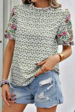 Frilled Collar Embroidery Floral Sleeves Blouse