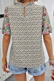 Frilled Collar Embroidery Floral Sleeves Blouse