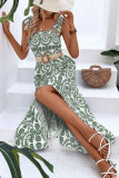 Printed Smocked Square Neck Tie Strap Maxi Dress