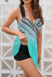 Blue Printed Twisted Bust Tankini Set