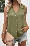 Plain V Neck Open Button Sleeveless Blouse