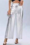 High Waist WIde Leg Silver Bronzing Pants