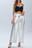 High Waist WIde Leg Silver Bronzing Pants