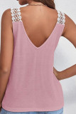 Plain V Neck Waffle Knit Lace Shoulder Tank Top