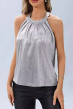 Grey Bronzing Halter Sleeveless Top