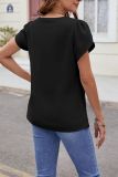 Plain V Neck Buttoned Turlip Sleeves Blouse