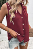 Plain V Neck Open Button Sleeveless Blouse
