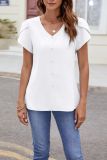 Plain V Neck Buttoned Turlip Sleeves Blouse