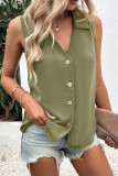 Plain V Neck Open Button Sleeveless Blouse
