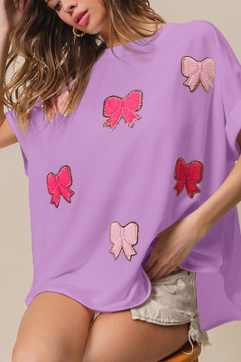 Bowknot Embroidery Sequin Top