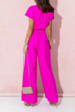 Plain V Neck Elastic Waist One Piece Jumpsuit