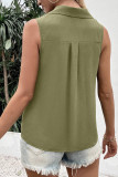 Plain V Neck Open Button Sleeveless Blouse