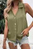 Plain V Neck Open Button Sleeveless Blouse