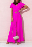 Plain V Neck Elastic Waist One Piece Jumpsuit