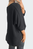 Plain V Neck Textured Bat Wing Sleeves Top