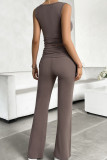 Plain Rib Tank Top with Pants 2pcs Set