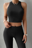 Plain Rib Tank Top with Pants 2pcs Set