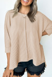 Plain V Neck Textured Bat Wing Sleeves Top