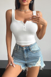 Plain Buttoned Square Neck Tank Top