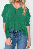 Plain V Neck Textured Bat Wing Sleeves Top