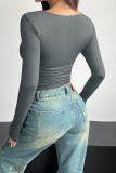 Square Neck Long Sleeves Plain Top