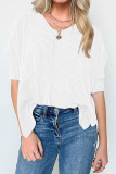 Plain V Neck Textured Bat Wing Sleeves Top