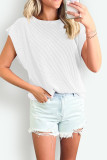 Plain Textured Striped Short Sleeves Top