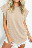 Plain Textured Striped Short Sleeves Top